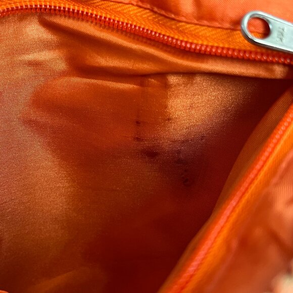 Orange Brown Natural Woven Wood Purse Tote Shoulder Bag Zip Closure - Picture 12 of 16